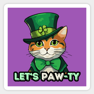 Let's Pawty St Patricks Day Cat Magnet